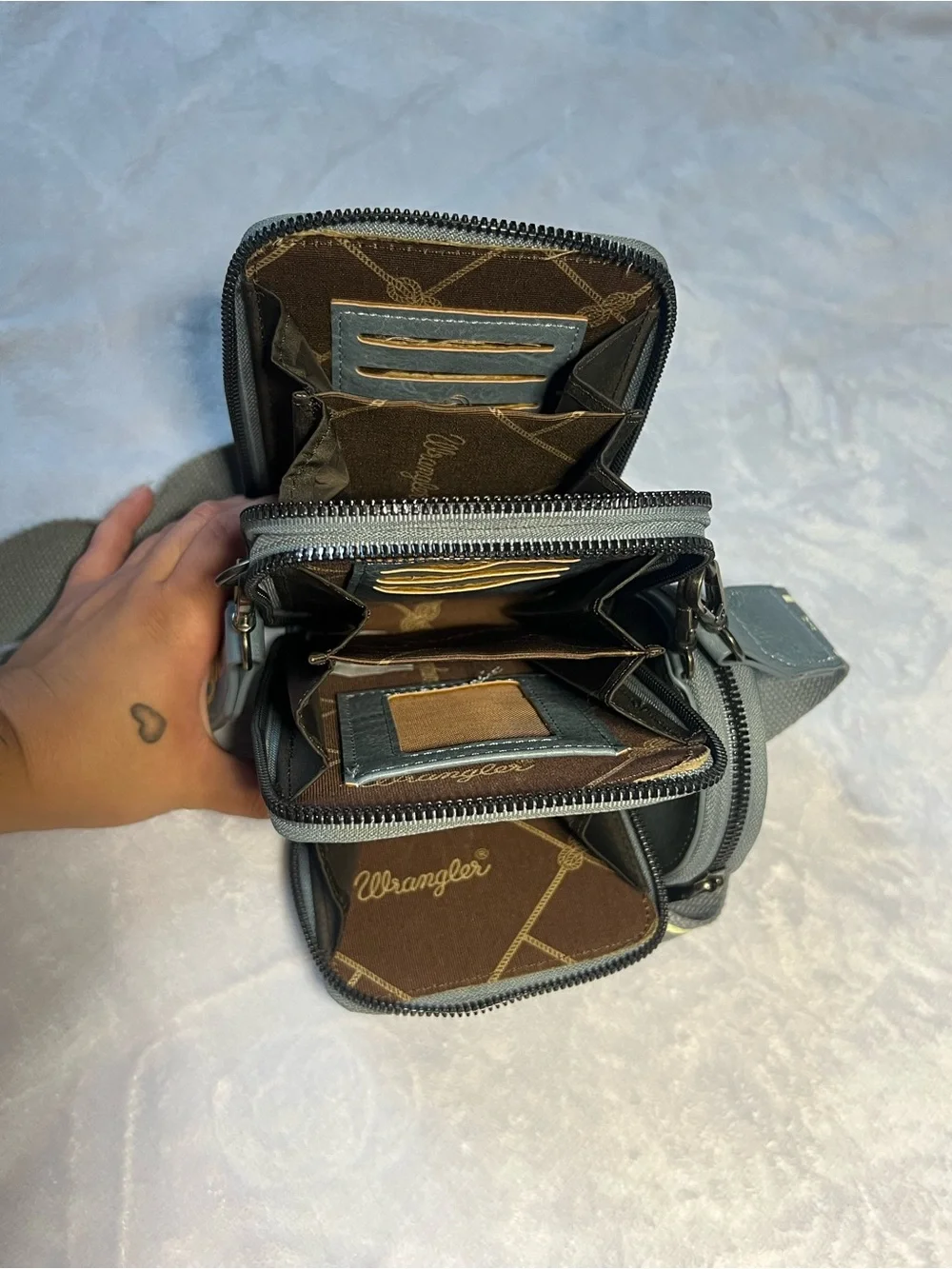 Wrangler Blue/Gray Crossbody CellPhone Purse Detachable Coin Case
